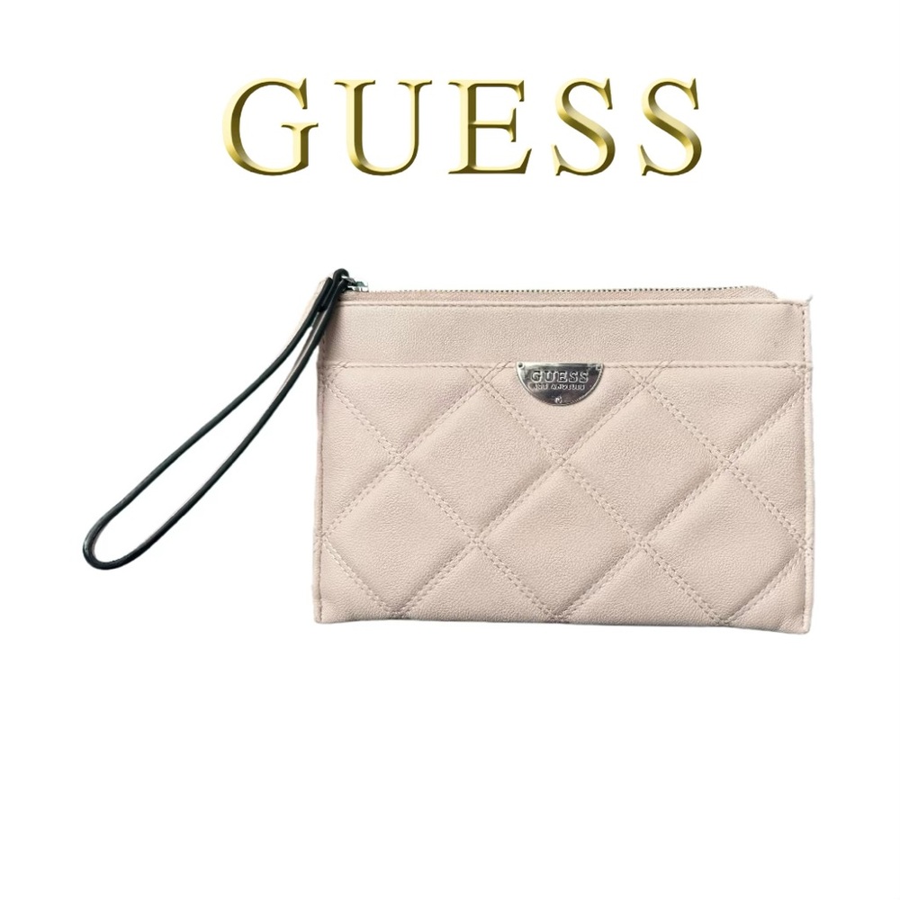 Guess Quilted Wristlet Wallet, Beige/Off-White, Vegan Leather